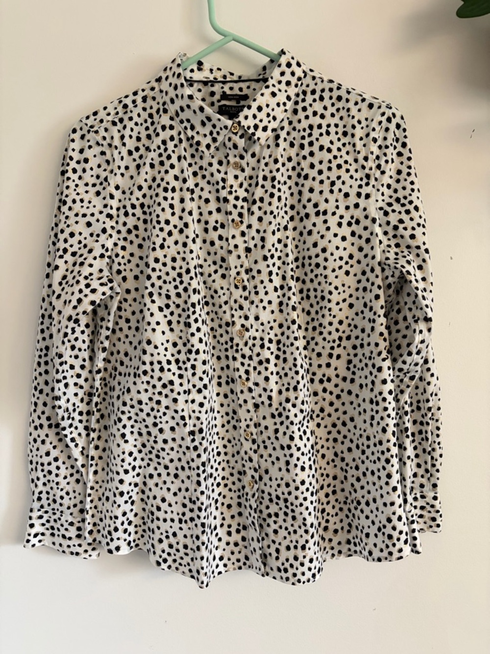 Talbots White Button-Down Shirt with Black Spot Print